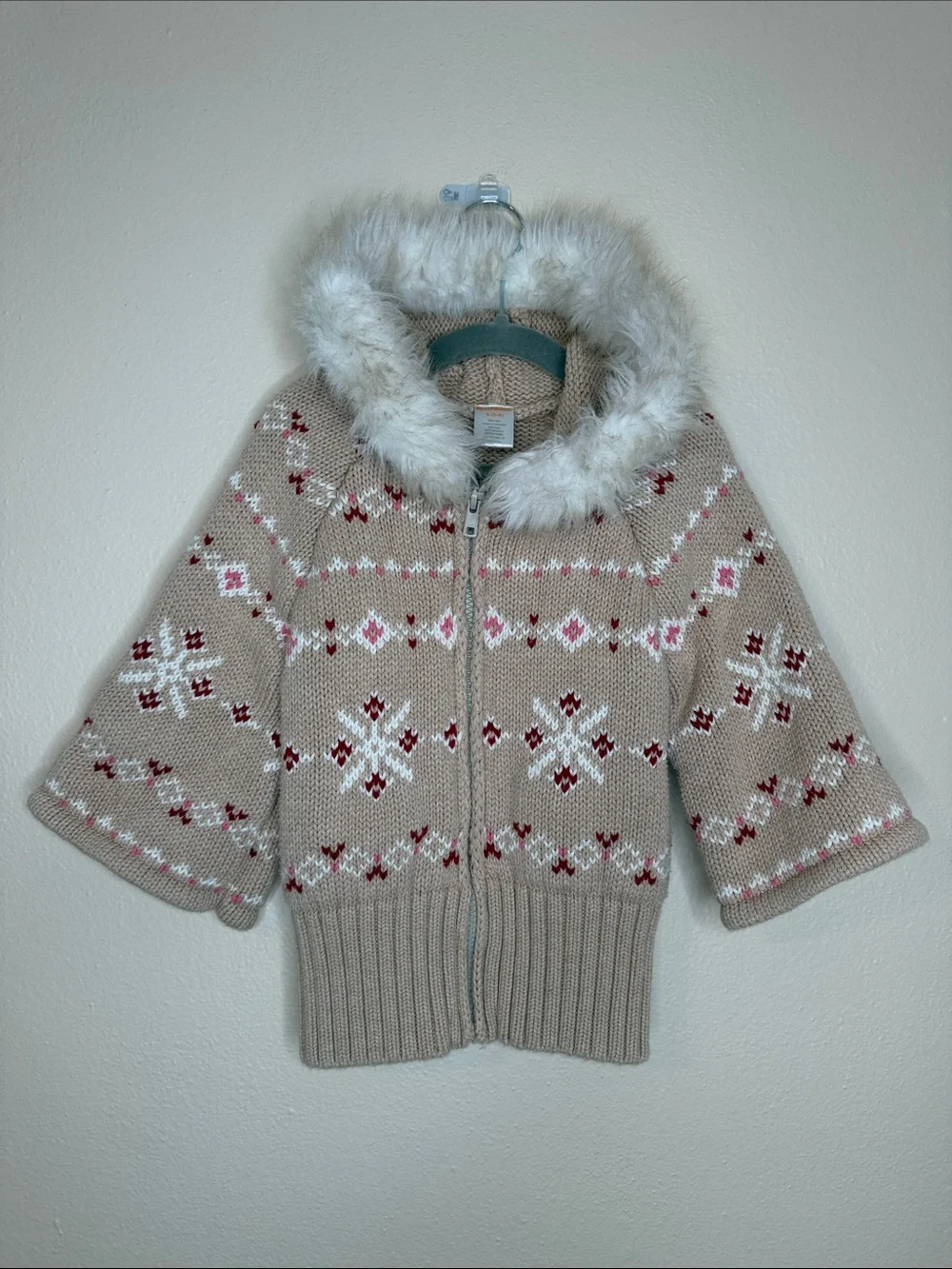 GYMBOREE Fur Lined Hooded Bell Sleeve Sweater - Girls 5/6